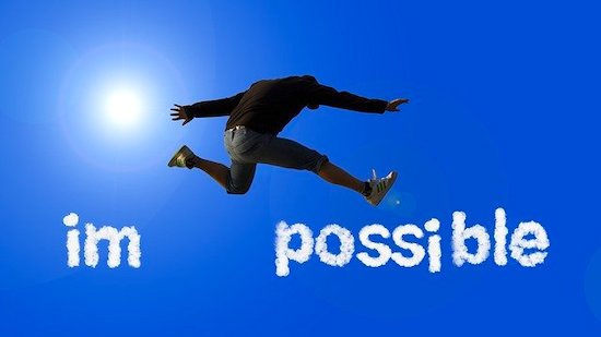 Word “impossible” with a gap after “im”, and a person jumping over the gap.